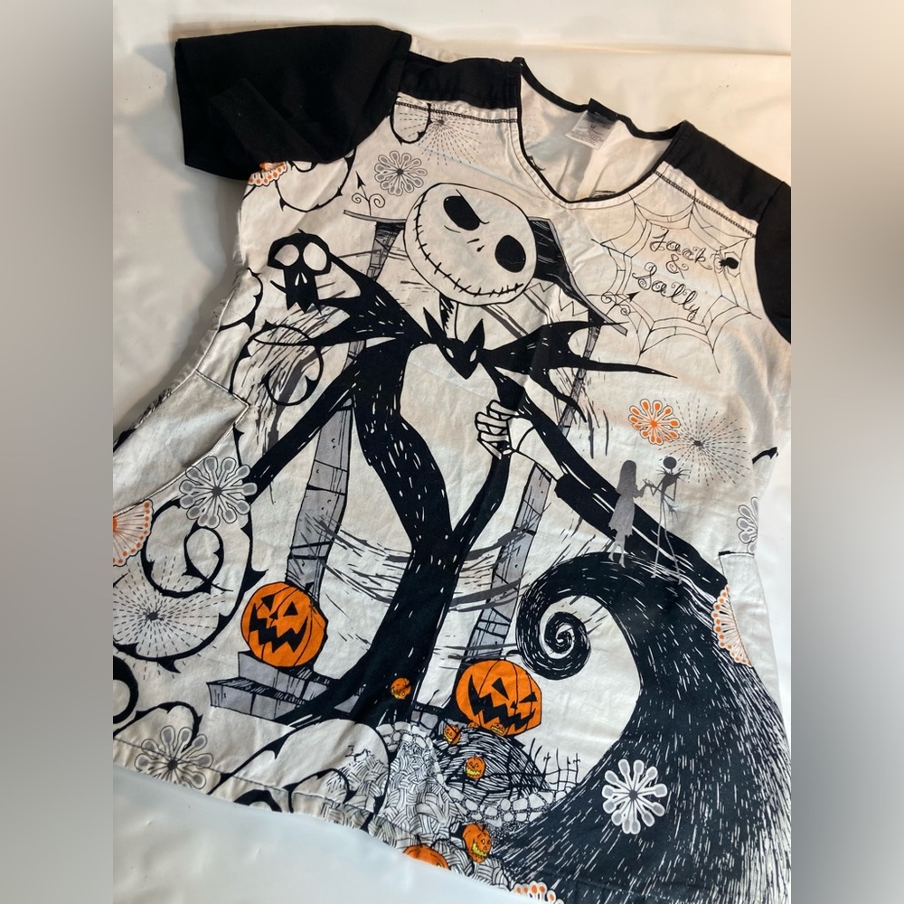 Vintage Disney X The Nightmare Before Christmas Scrub Top Womens Multicolor M